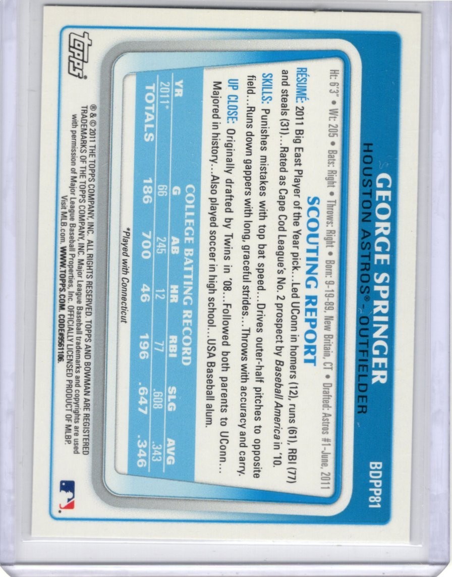 2011 Bowman Draft Picks & Prospects #BDPP81 George Springer Blue jays