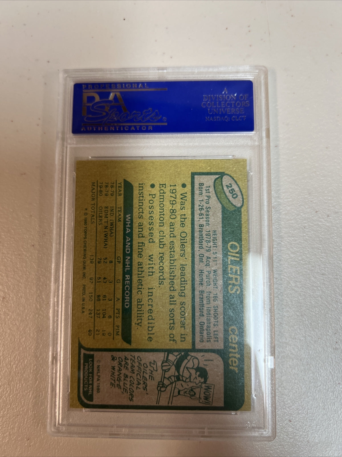 1980 TOPPS HOCKEY 250 WAYNE GRETZKY OILERS PSA MINT 9 oc