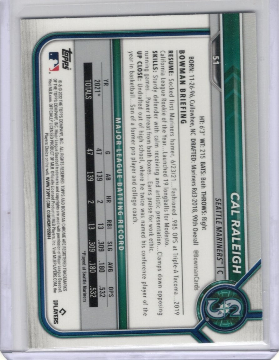 2022 Bowman Chrome #51 Cal Raleigh Rookie Card RC Seattle Mariners