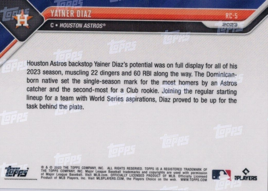 2023 MLB TOPPS NOW Rookie Cup Team  # RC-5 Yainer Diaz