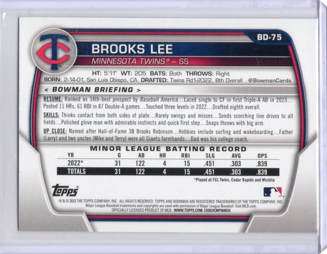 2023 BOWMAN DRAFT BASEBALL  BROOKS LEE #BD-75