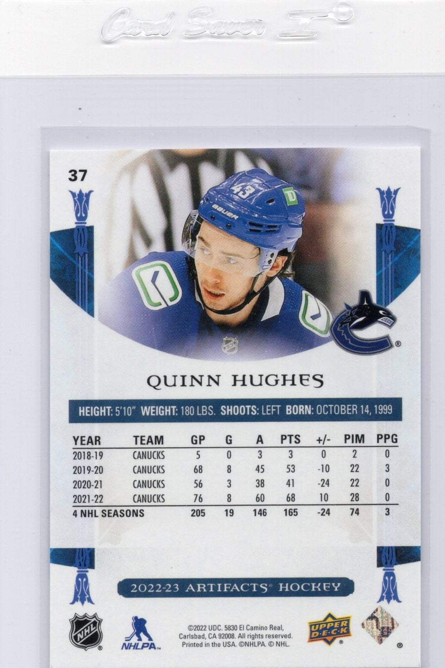2022-23 Upper Deck Artifacts Quinn Hughes Hockey Cards #37