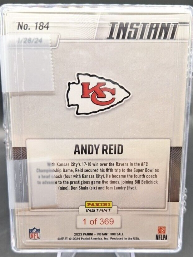 2023 KANSAS CITY CHIEFS AFC CHAMPIONS PANINI INSTANT 20-CARD SET /369 SP