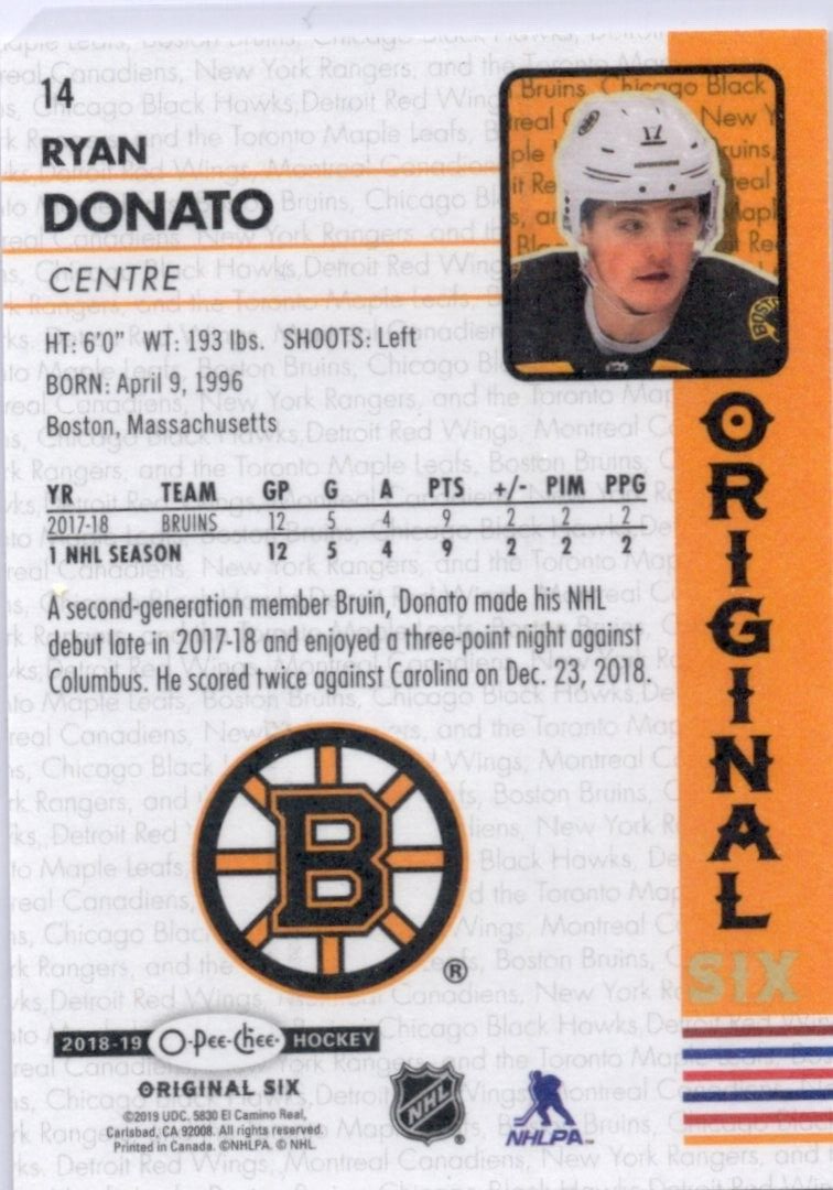 2018-19 O-Pee-Chee OPC Original Six Hockey Walmart, Ryan Donato #14