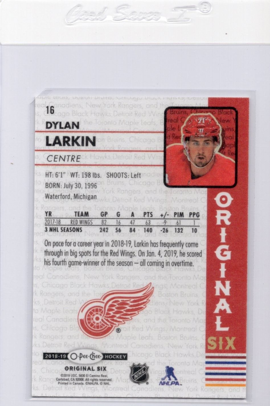 2018-19 O-Pee-Chee OPC Original Six Hockey Walmart, Dylan Larkin #16