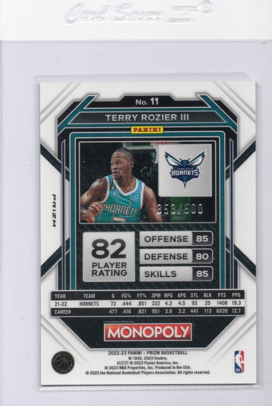 2022-23 Prizm Monopoly Terry Rozier III Gold Money Shimmer Prizm 353/500 #11