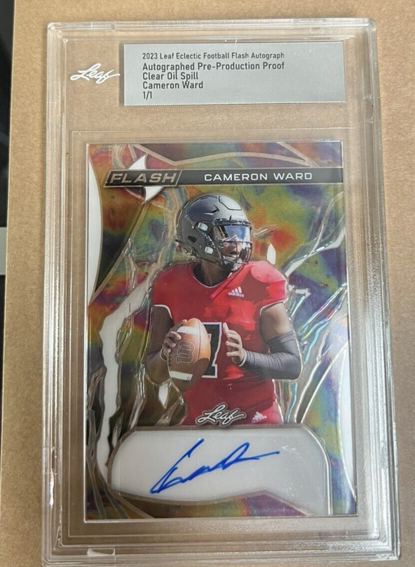 2023 Leaf Eclectic Football Pre-Pro Flash Auto Clear Oil Spill Cameron Ward 1/1