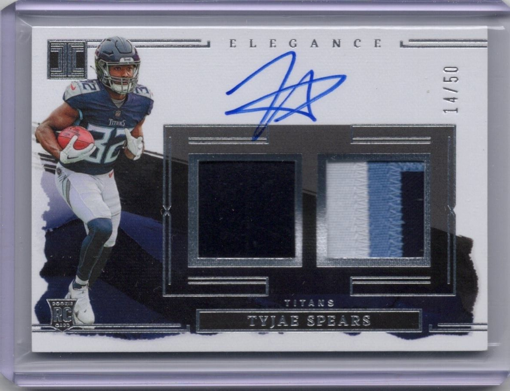 2023 Panini Impeccable #37 Tyjae Spears Elegance Dual Patch Auto RC #14/50