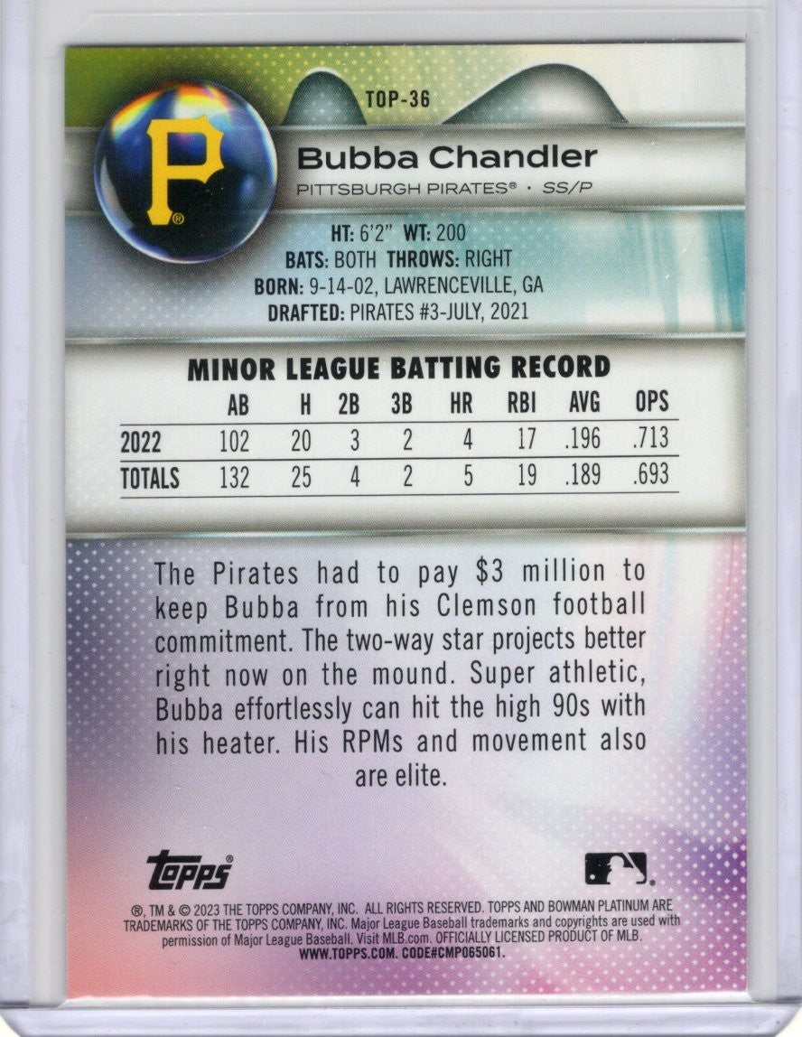 2023 Bowman Platinum TOP-36 Bubba Chandler Pittsburgh Pirates MLB card