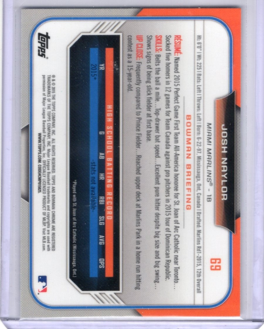 2015 Bowman Draft Josh Naylor Bowman Chrome 1st #69 Prospect Rookie
