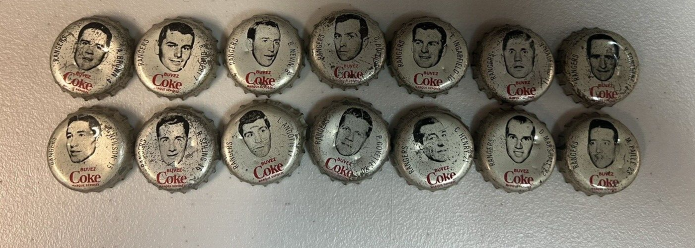 1964-65 Coca Cola Bottle Caps 14 Different New York Rangers NHL