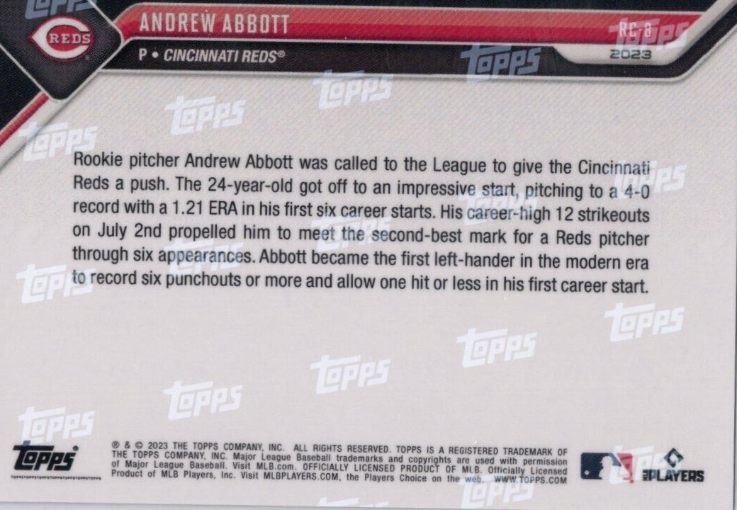 2023 MLB TOPPS NOW Rookie Cup Team  # RC-8 Andrew Abbott
