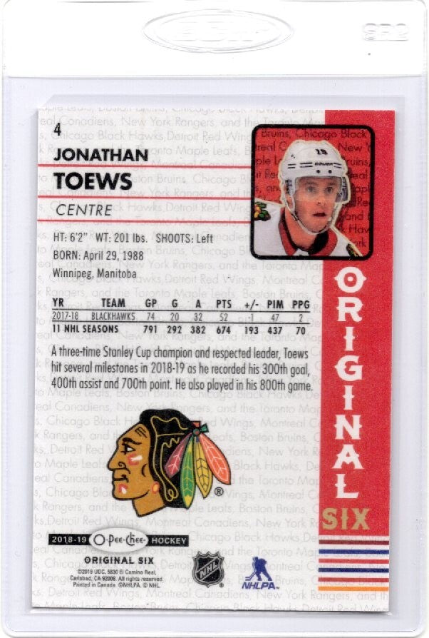 2018-19 O-Pee-Chee OPC Original Six Hockey Walmart, Jonathan Toews #4