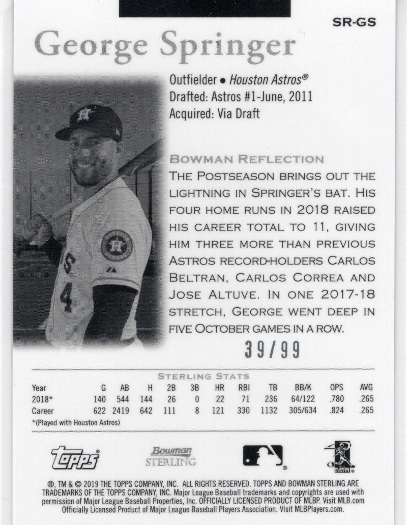 2019 Bowman Sterling Sterling Retrospect 39/99 George Springer #SR-GS