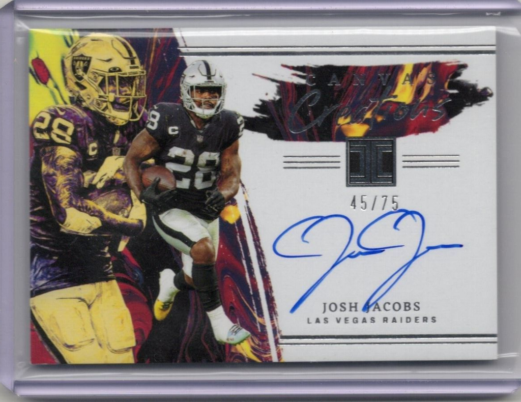 2023 Panini Impeccable Josh Jacobs Canvas Creations Auto #/75 Raiders CC-JJA