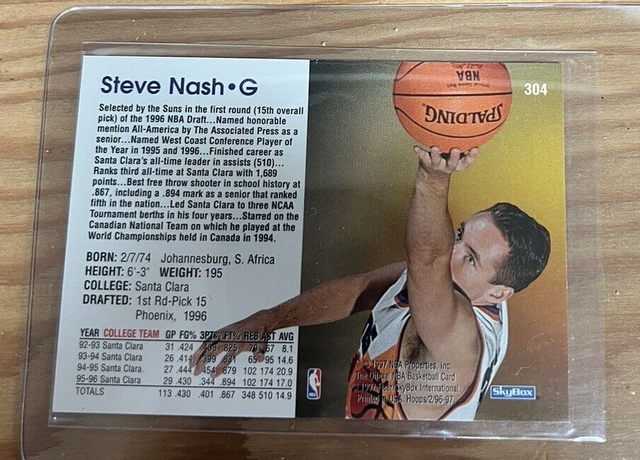 1996-97 NBA Hoops #304 Steve Nash RC Rookie Phoenix Suns Basketball Card