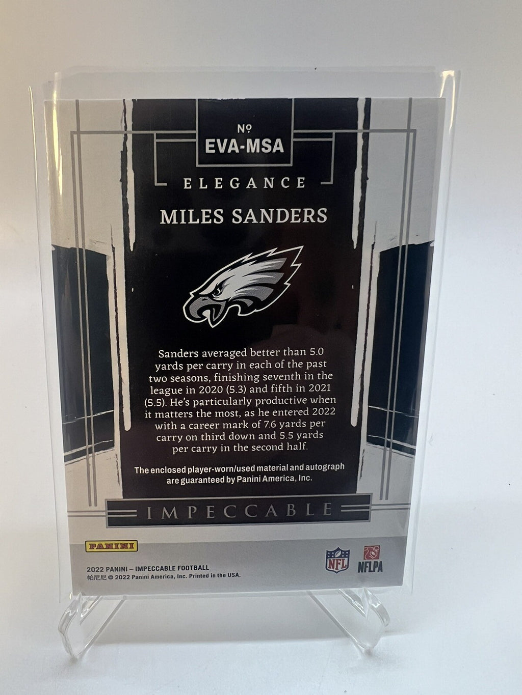 2023 Panini Impeccable Football Miles Sanders patch auto 26/35  EVA-MSA ELEGANCE