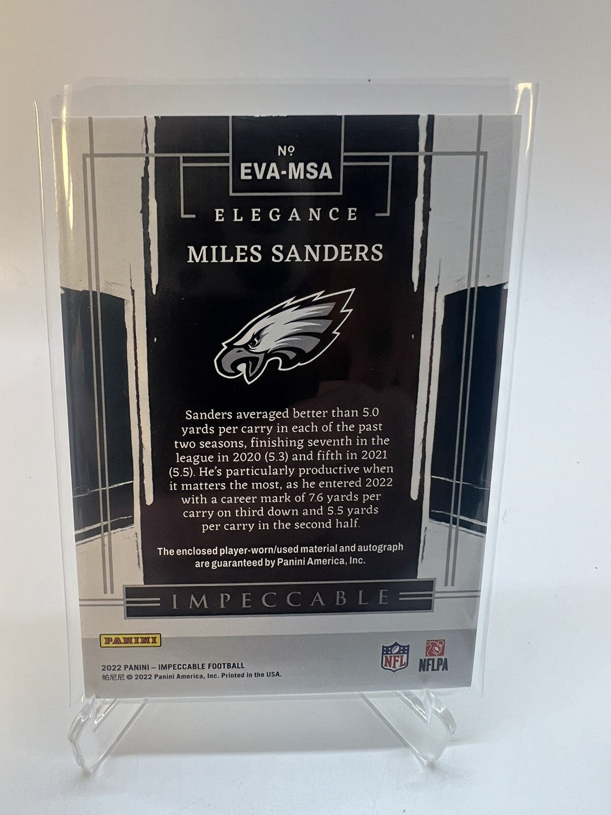 2023 Panini Impeccable Football Miles Sanders patch auto 26/35  EVA-MSA ELEGANCE