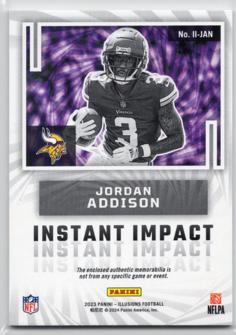 2023 Panini Illusions Instant Impact Jordan Addison RC Rookie Jersey 29/199