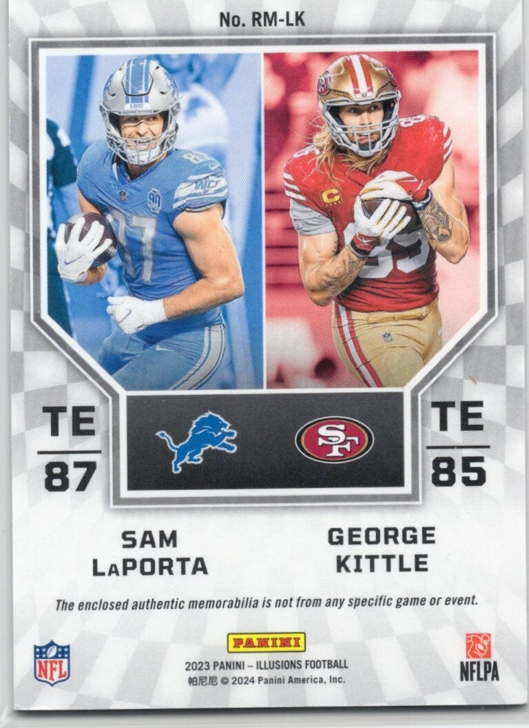 2023 Illusions Sam Laporta / George Kittle Rookie Idols Dual Patches RK-LK