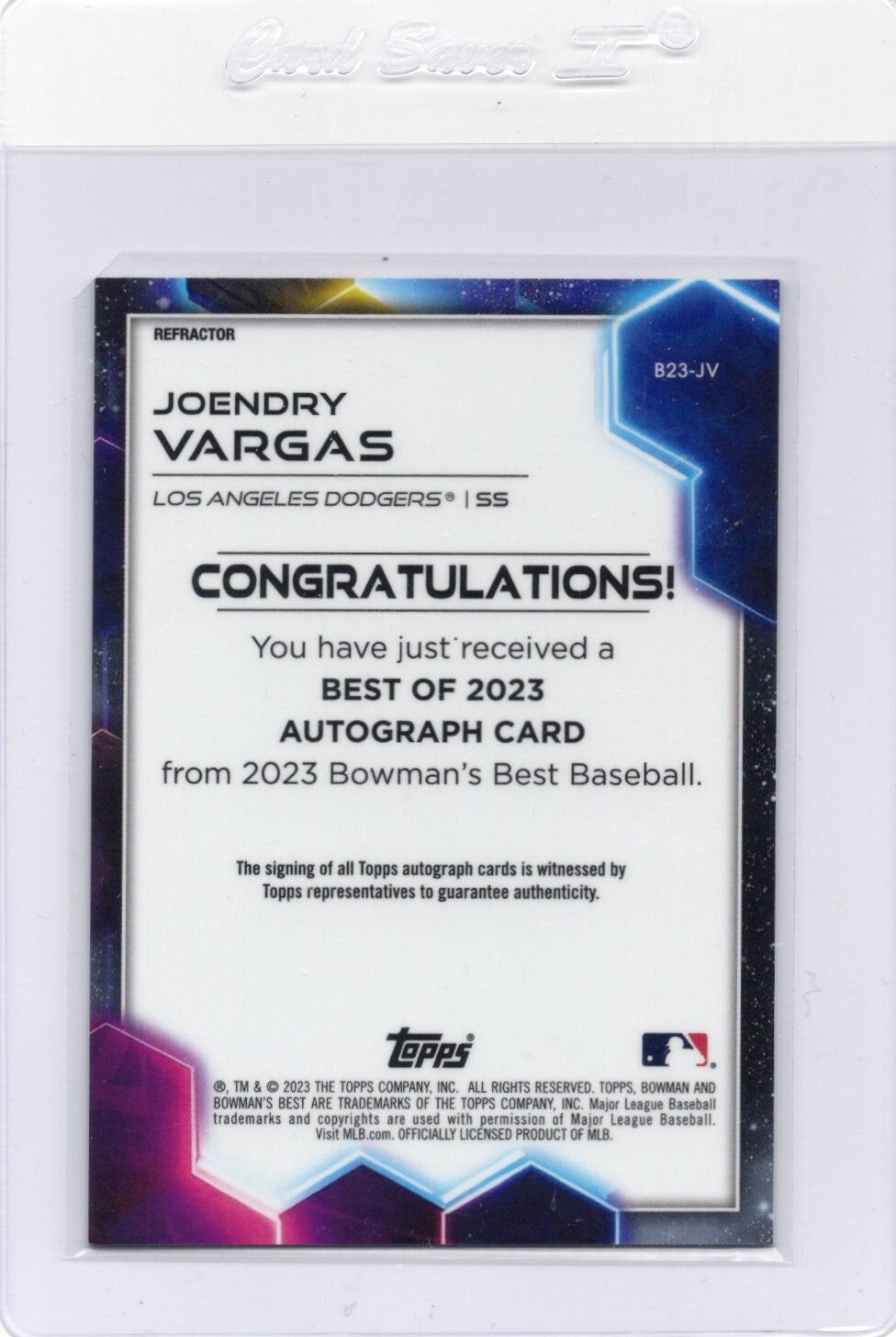 2023 Bowman's Best Joendry Vargas Refractor Best Of 2023 Auto Autograph #B23-JV