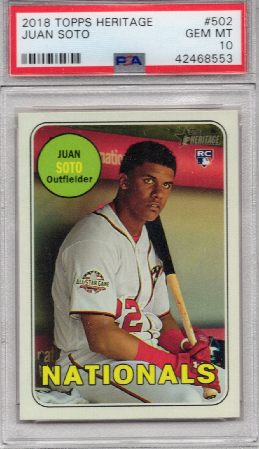 2018 TOPPS HERITAGE #502 JUAN SOTO ROOKIE RC PSA 10