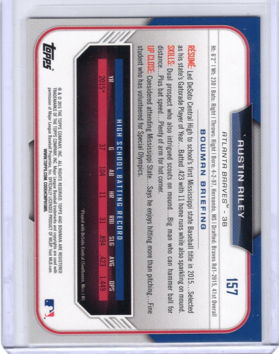 2015 Bowman Draft #157 Austin Riley 1st RC Rookie Card