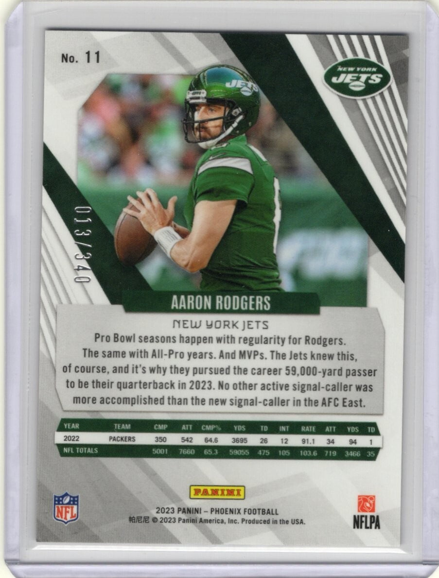 2023 Panini Phoenix Fire Burst #11 Aaron Rodgers Jets 013/340