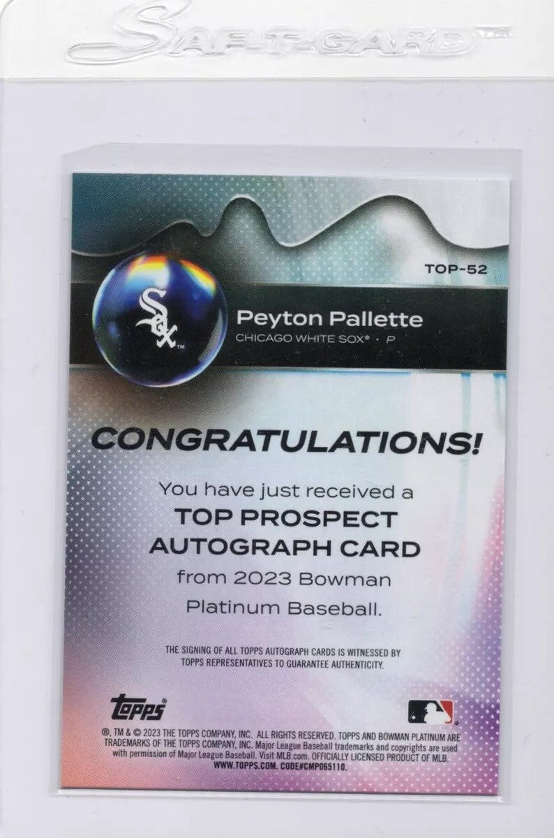 2023 Bowman Platinum Peyton Palette Prospect Autograph TOP-52 Chicago White Sox