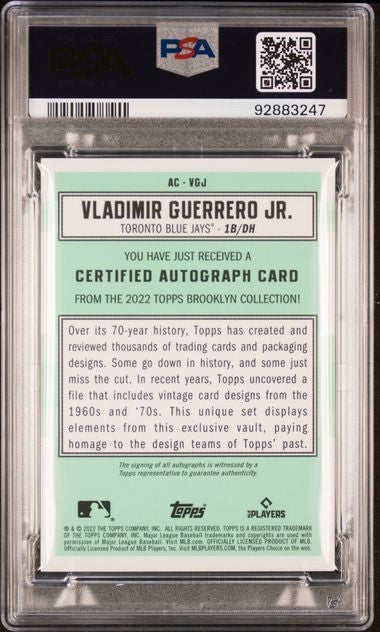 2022 Topps Vladimir Guerrero Jr Brooklyn Collection Platinum Auto #1/1  PSA 9