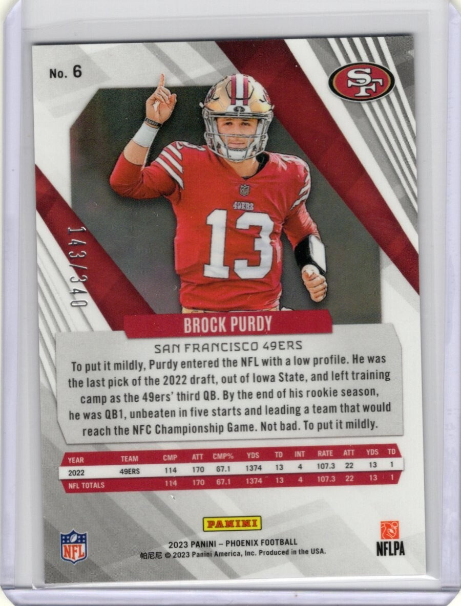 2023 Panini Phoenix Fire Burst #6 Brock Purdy 49ers 143/340