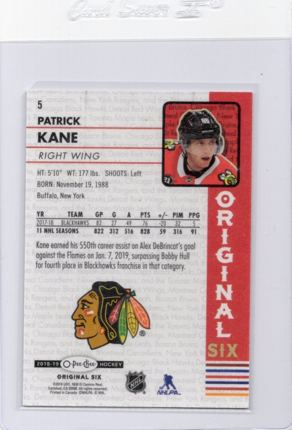 2018-19 O-Pee-Chee OPC Original Six Hockey Walmart, Patrick Kane #5