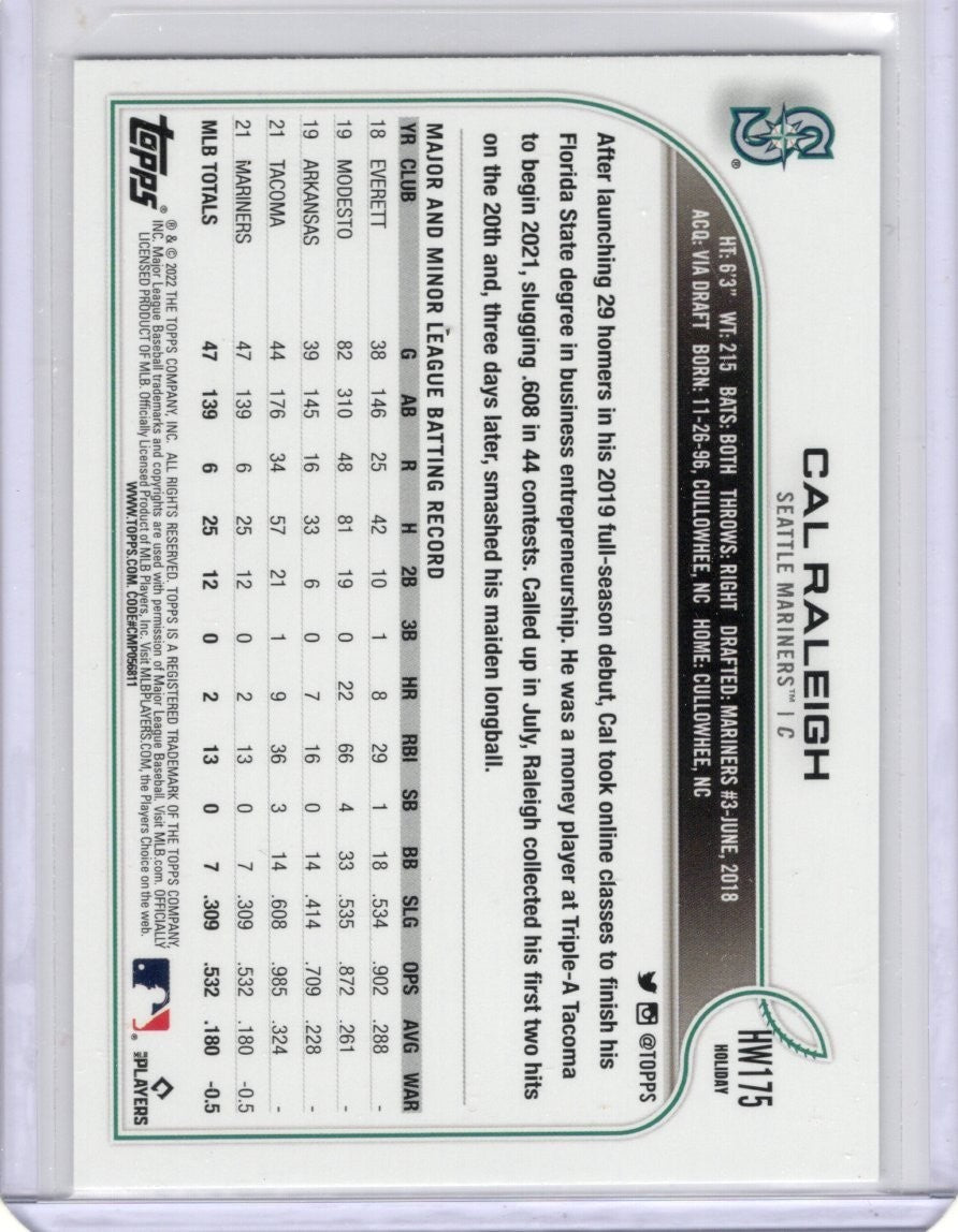 2022 Topps Holiday - Cal Raleigh #HW175 (RC) Mariners
