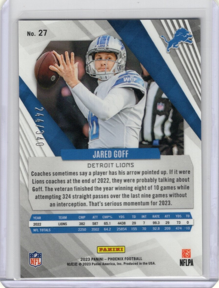 2023 Panini Phoenix Fire Burst #27 Jared Goff Lions 244/340