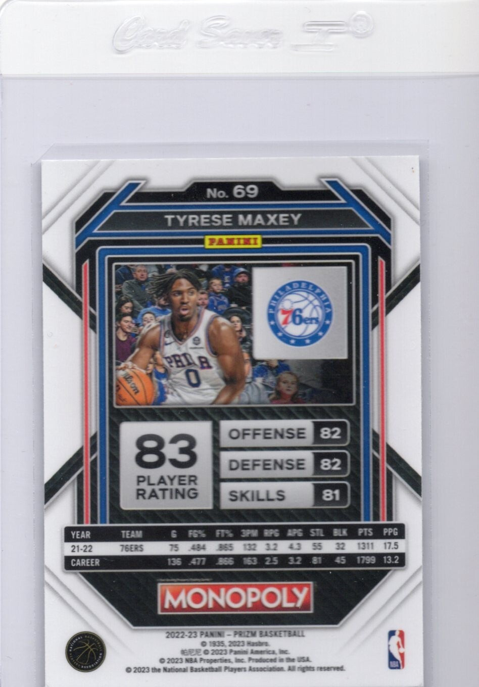 2022-23 Prizm Monopoly Tyrese Maxey #69 Philadelphia 76'ers
