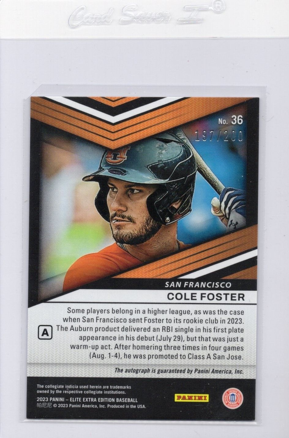 2023 Elite Extra Edition Prime Numbers Signatures Cole Foster 197/200 #36 Giants