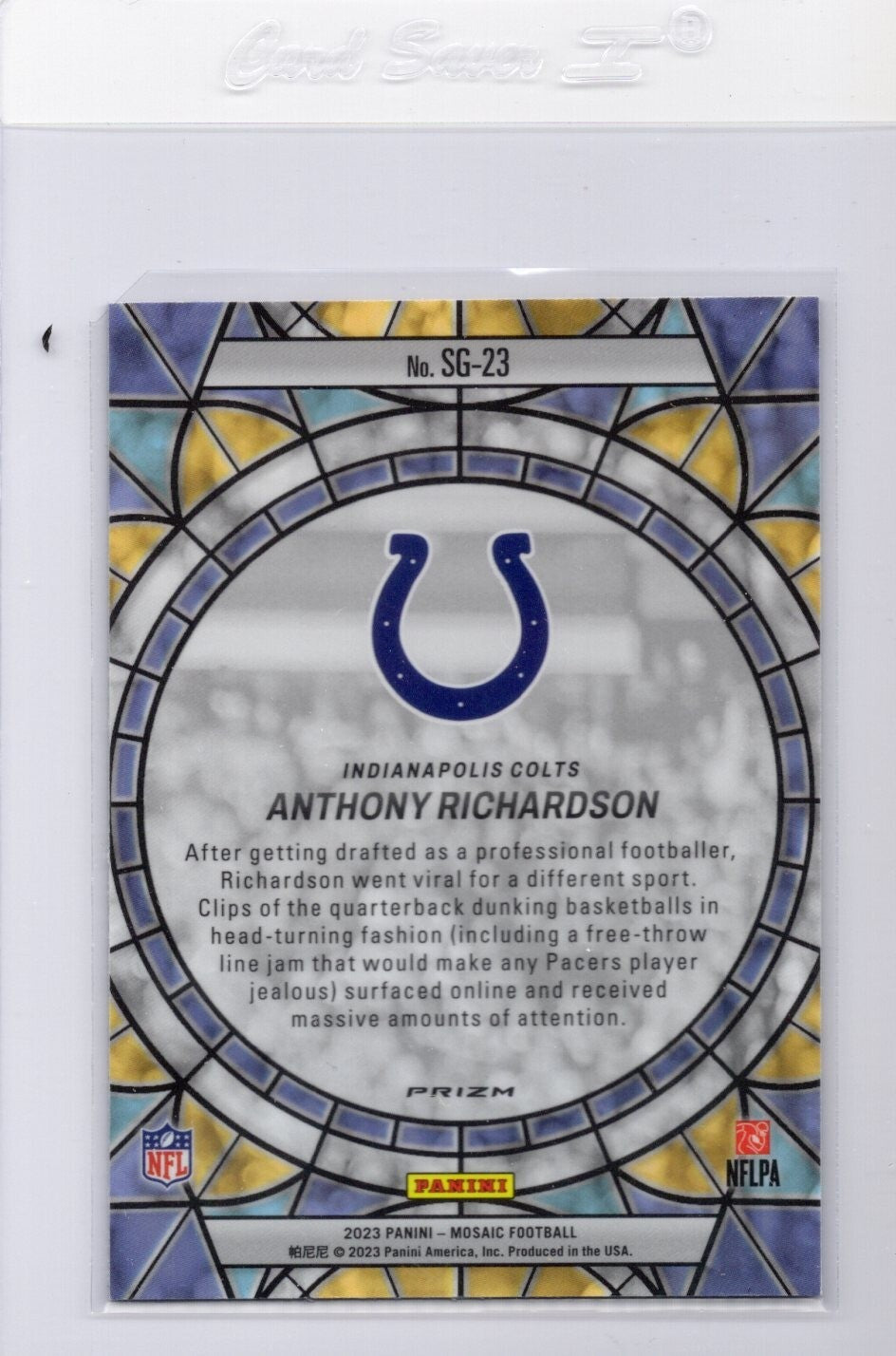 2023 Panini Mosaic Anthony Richardson Stained Glass Prizm SP RC #SG-23 Colts