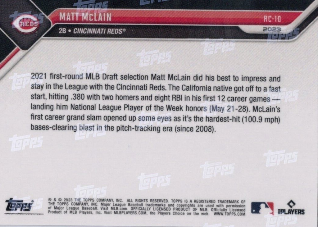 2023 MLB TOPPS NOW Rookie Cup Team  # RC-10 Matt McLain