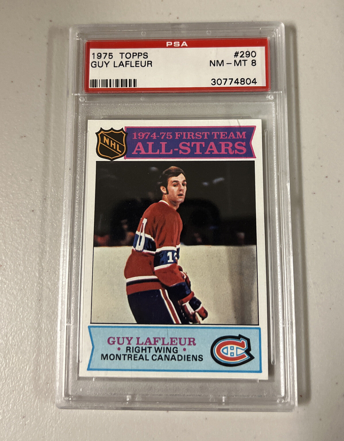 1975 Topps Hockey Guy Lafleur All Star #290 PSA 8