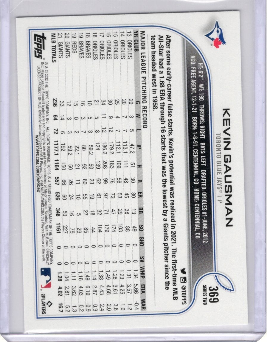 2022 Topps Kevin Gausman Toronto Blue Jays #369