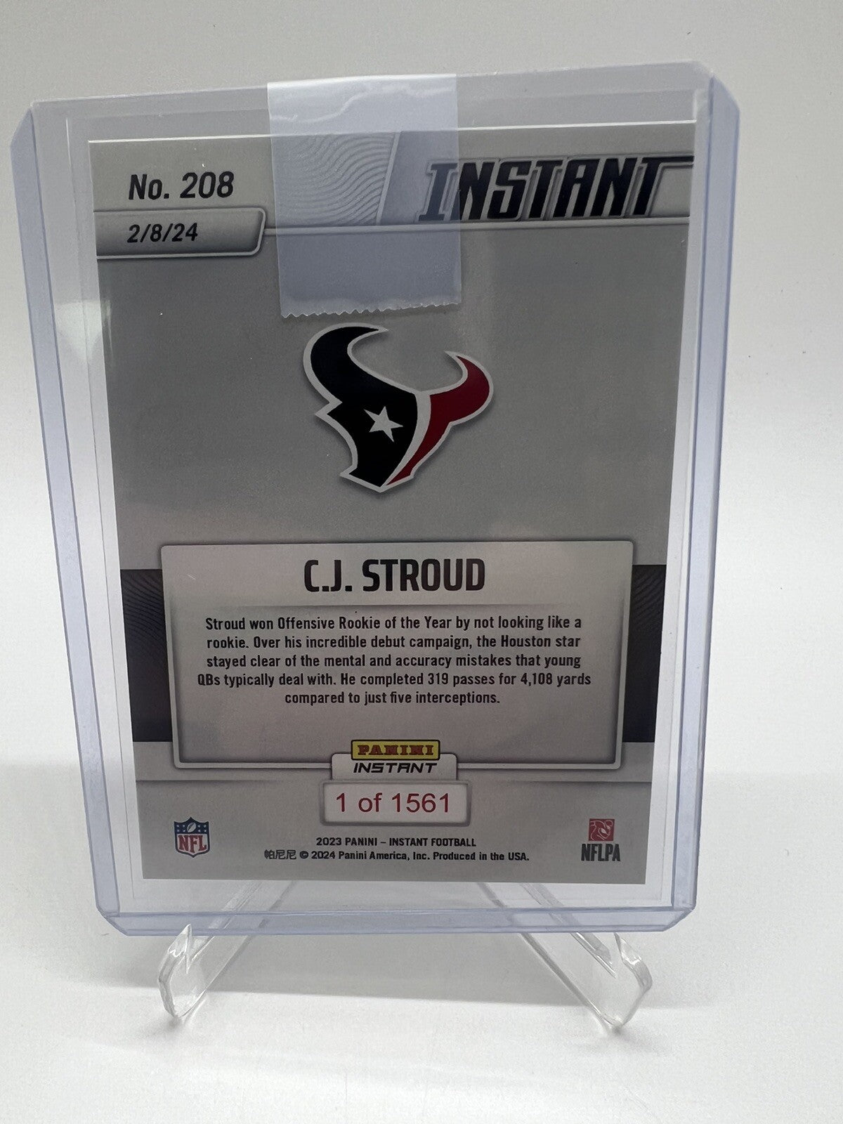 2023 Panini Instant #208 NFL Texans CJ STROUD Rookie OF THE YEAR 1/1561