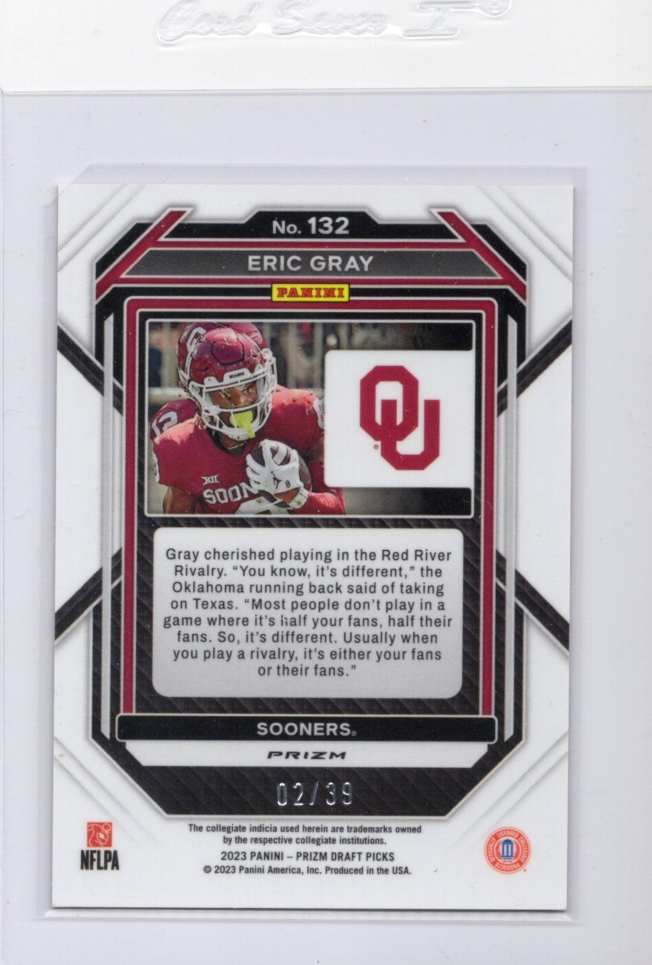 2023 Panini Prizm Draft Picks Orange Finite 2/39 #132 Eric Gray SOONERS RC