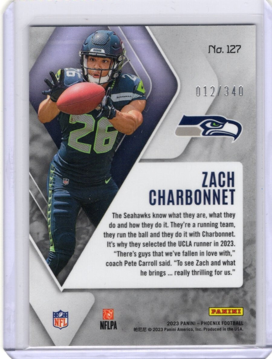 2023 Panini Phoenix Fire Burst #127 Zach Charbonnet Seahawks 012/340 RC