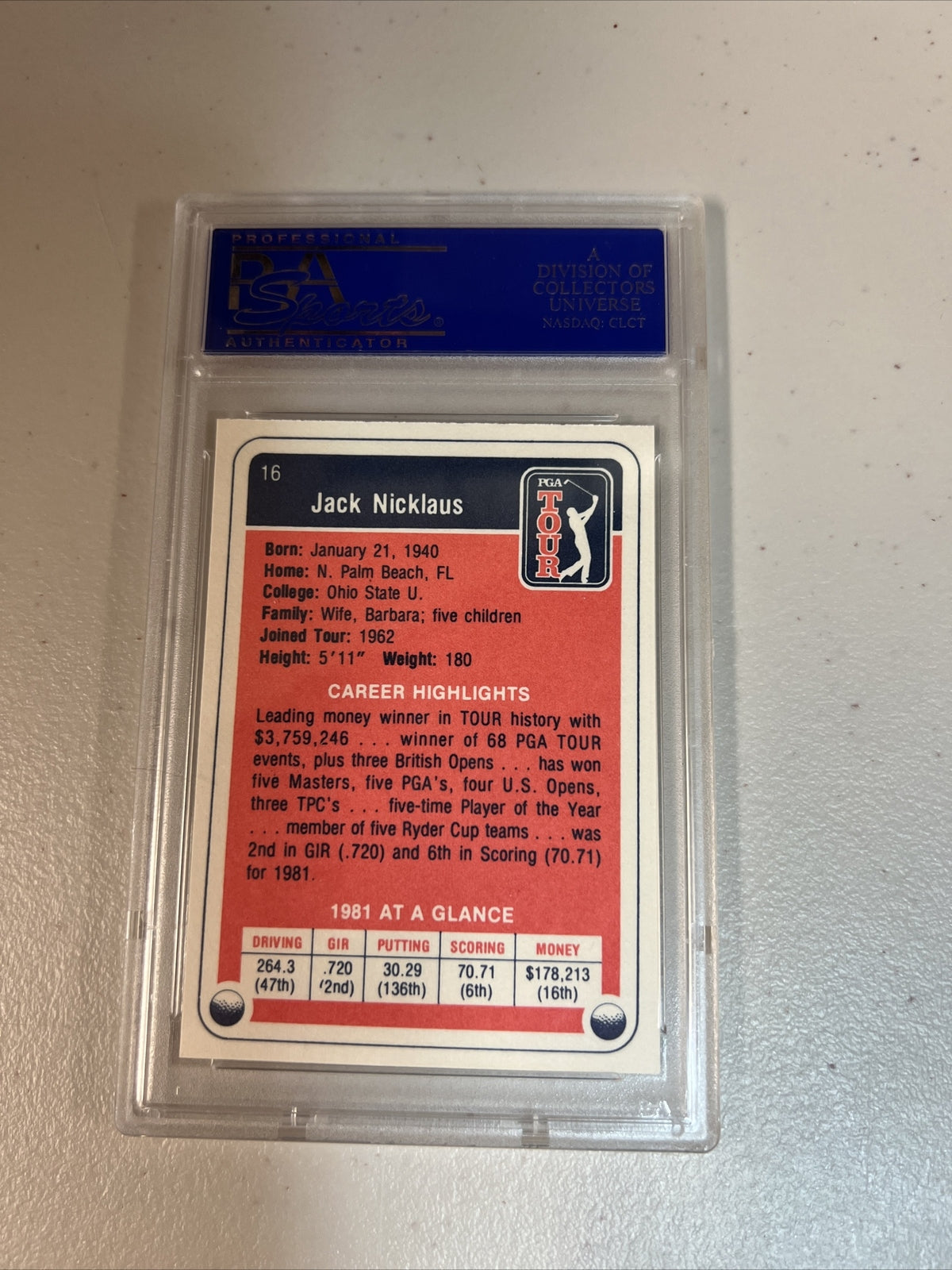 1982 donruss golf jack nicklaus 16 PSA 8