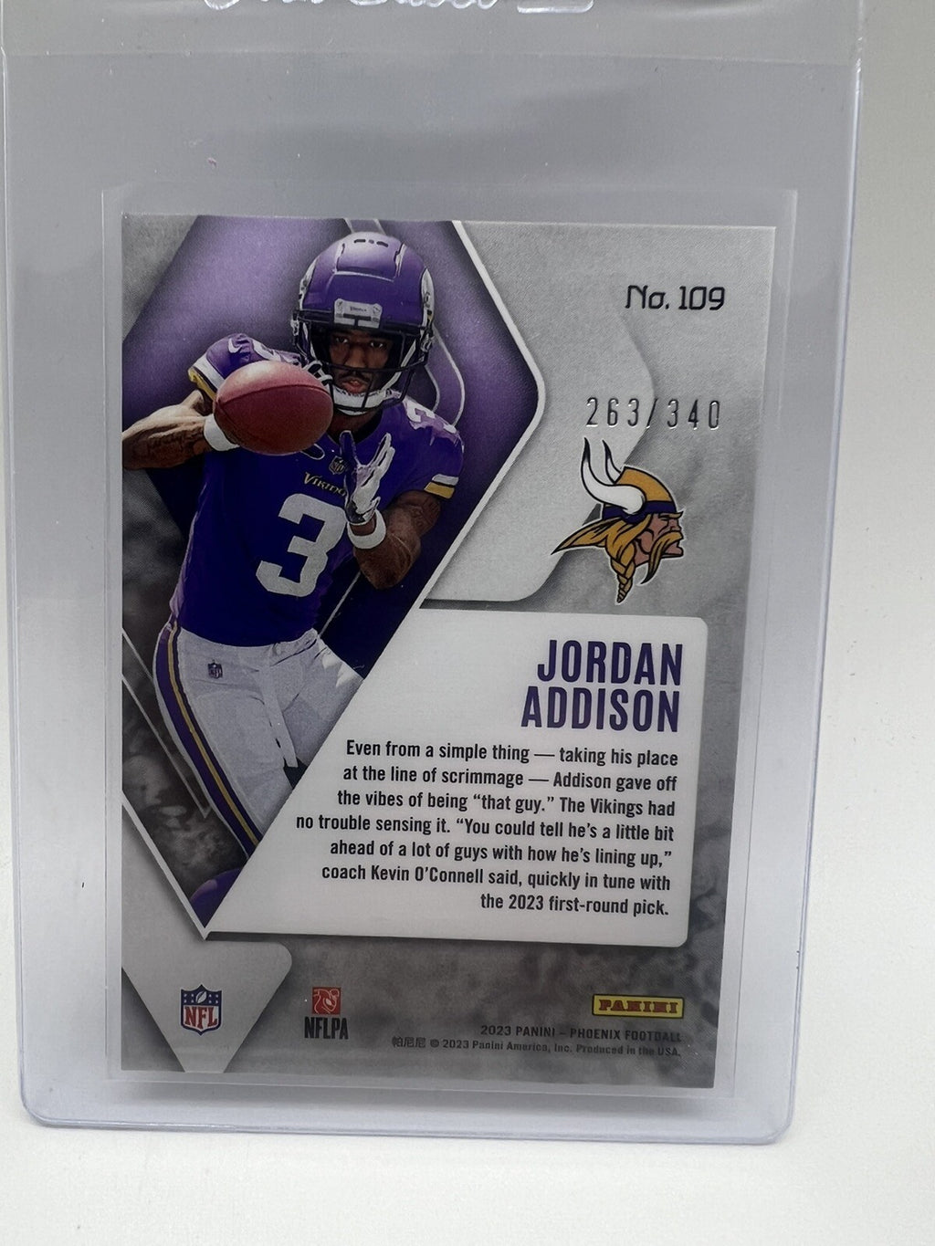 2023 Panini Phoenix JORDAN ADDISON #109 Rookie FIRE BURST 263/340