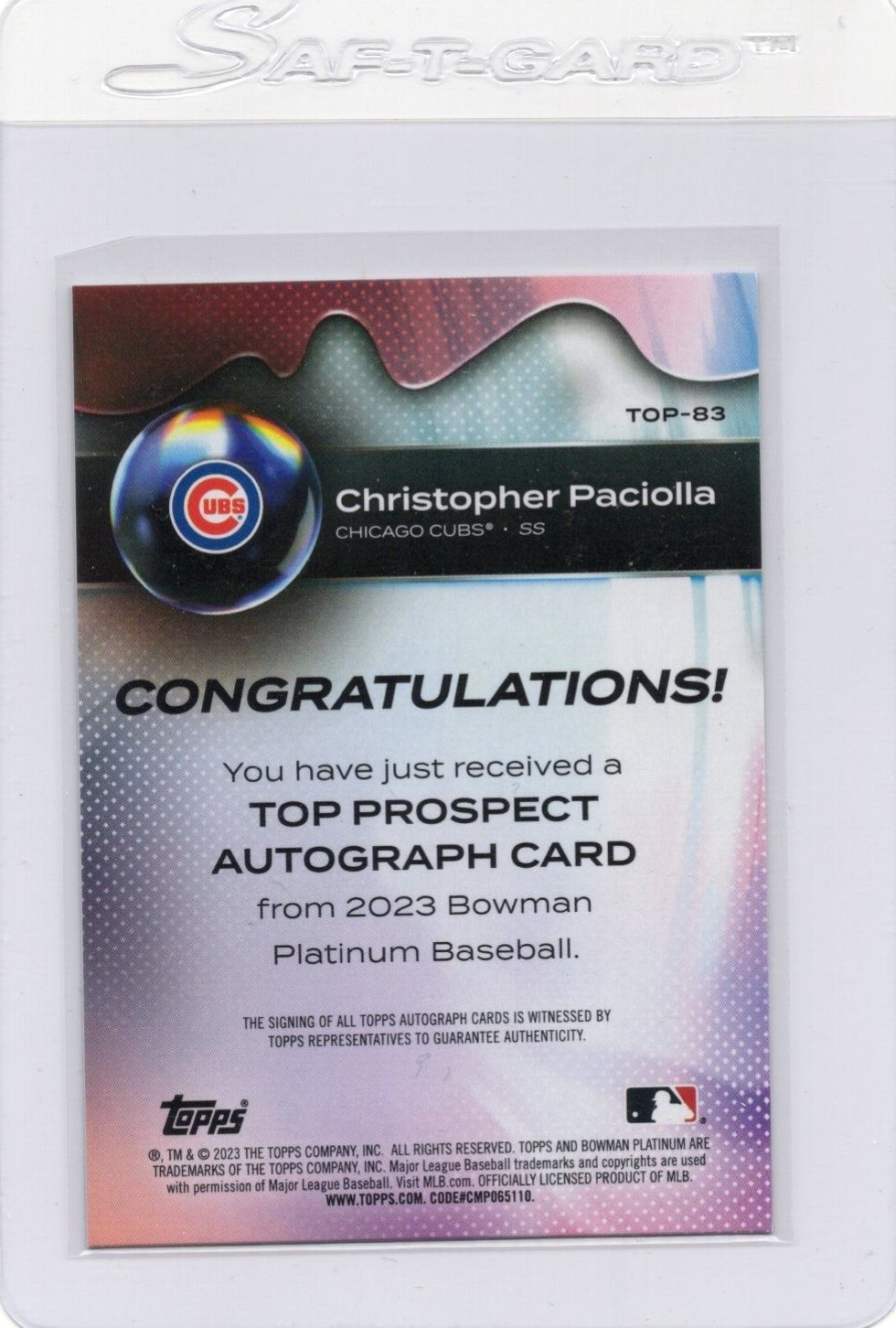 2023 Bowman Platinum - Christopher Paciolla - #TOP-83 Auto RC Cubs