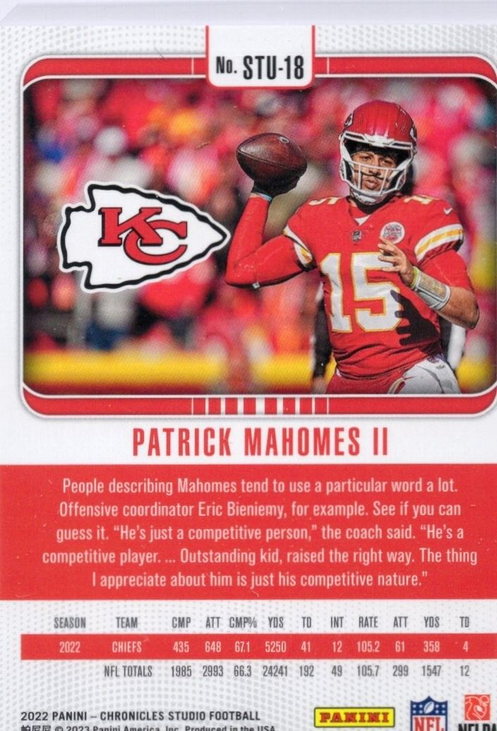 2022 Chronicles Studio Green #STU-18 Patrick Mahomes 125/149 - Chiefs