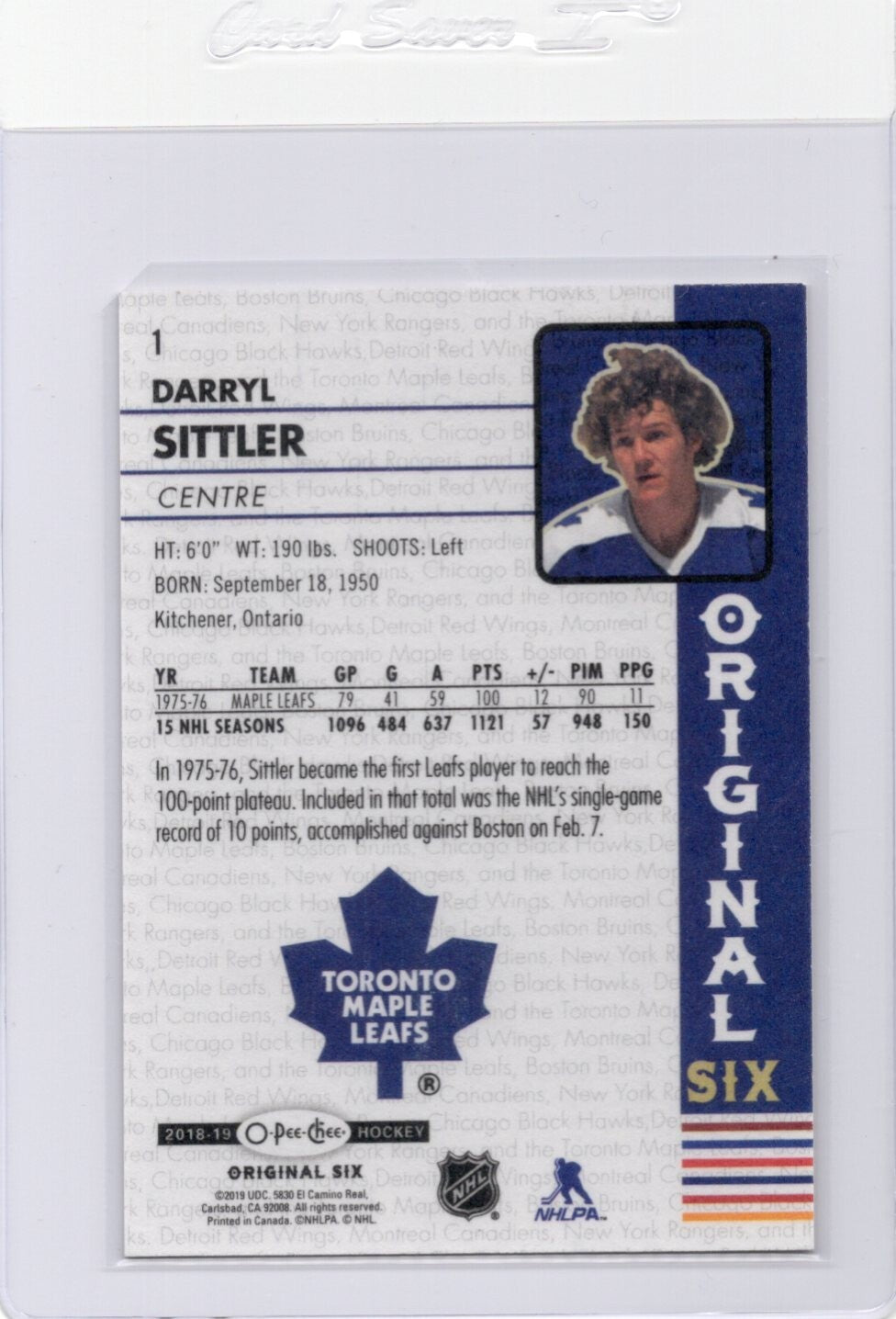 2018-19 O-Pee-Chee OPC Original Six Hockey Walmart, Darryl Sittler #1