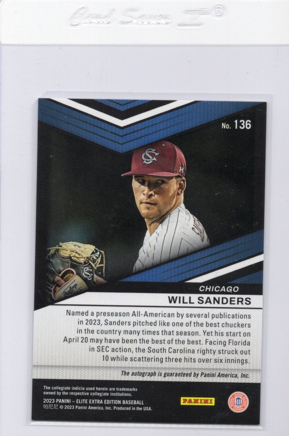 2023 ELITE EXTRA EDITION PRIME NUMBERS AUTO SP #136 WILL SANDERS CHICAGO CUBS