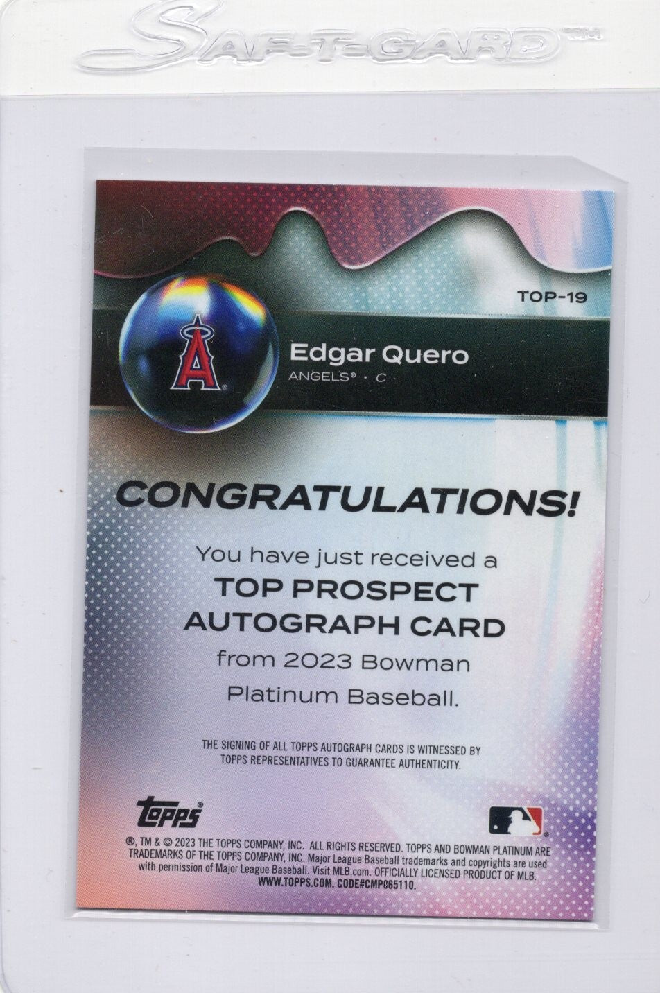 2023 Bowman Platinum Pink Edgar Quero Auto 42/199 Los Angeles Angels TOP-19